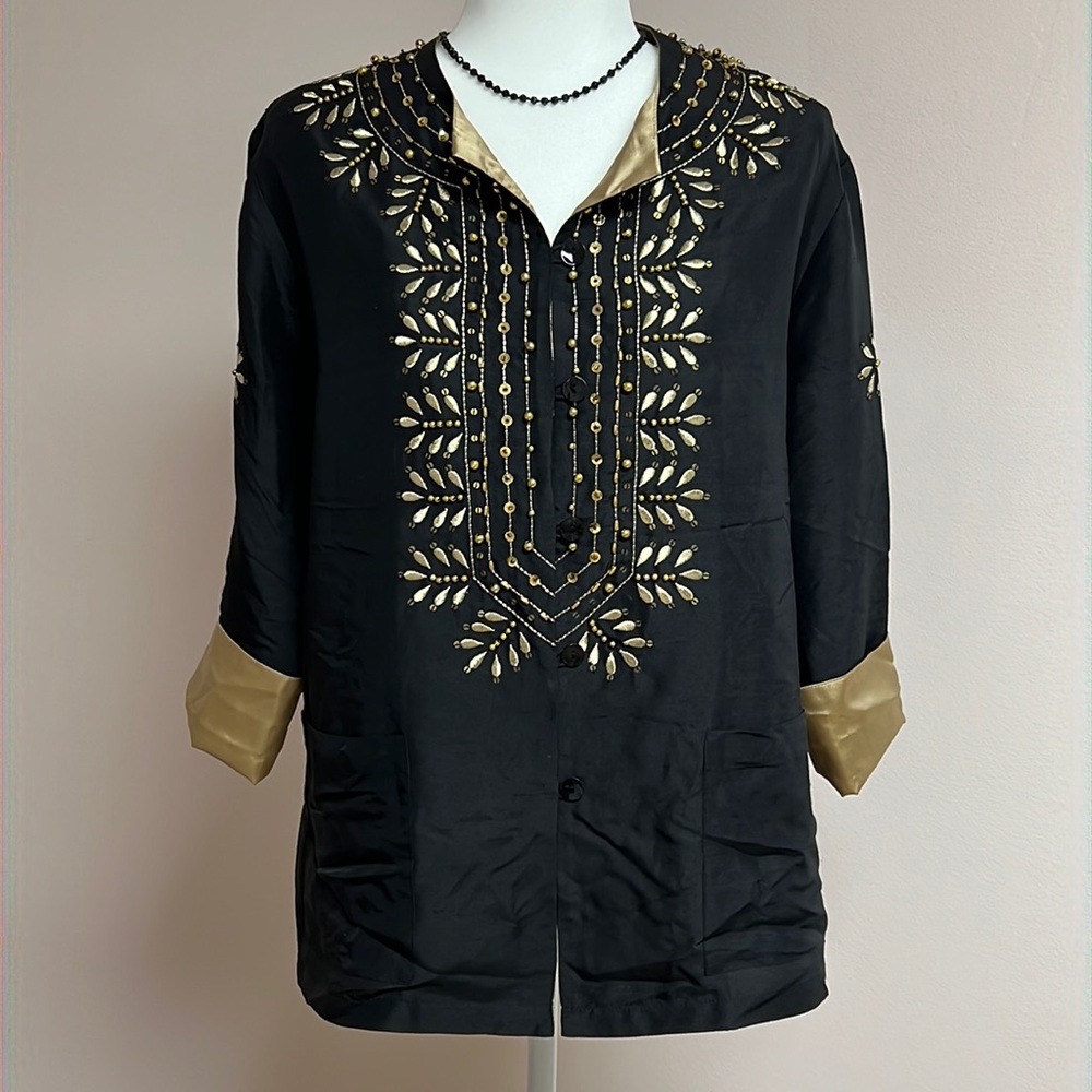 Vintage Black & Gold Sequined Top / Jacket size small Linea by Louis Dell’Olio